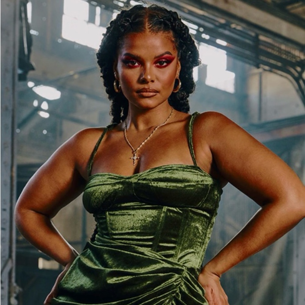 Plus khaki velvet structure corset top